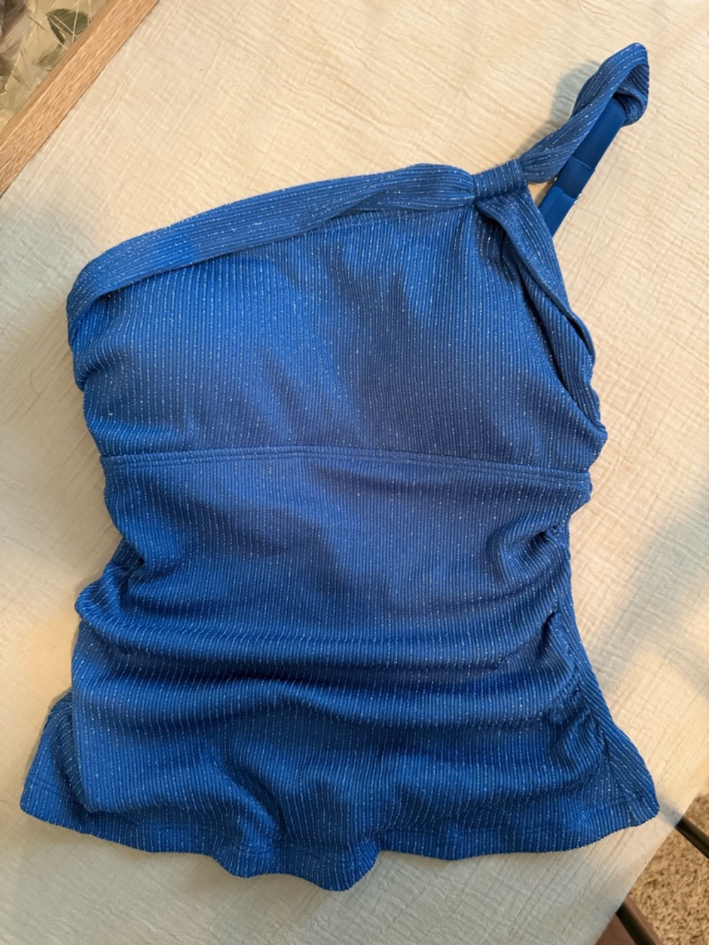 Two piece Ladies One-Shoulder Blue Sparkle Tankini